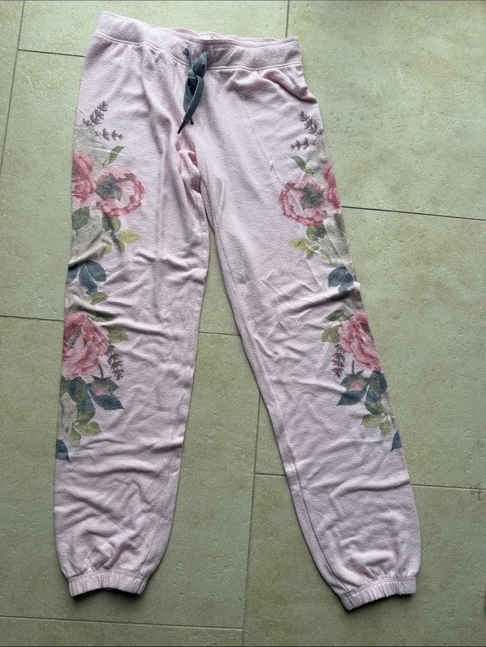 Pink Floral Lounge Jogger Sweats Cozy Drawstring PJ SALVAGE Size Small